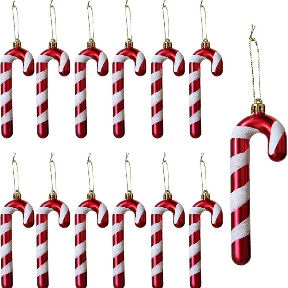 12Pcs Christmas Glitter Candy Cane Decoration Plastic Candy Cane Hanging Pendant